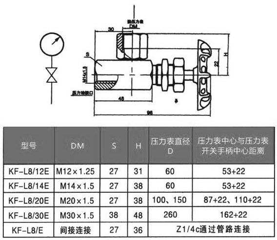 KF型壓力表開關(guān)結(jié)構(gòu)尺寸 KF型壓力表開關(guān)結(jié)構(gòu)尺寸